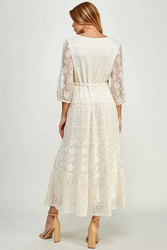 Cream Lace Midi Dress