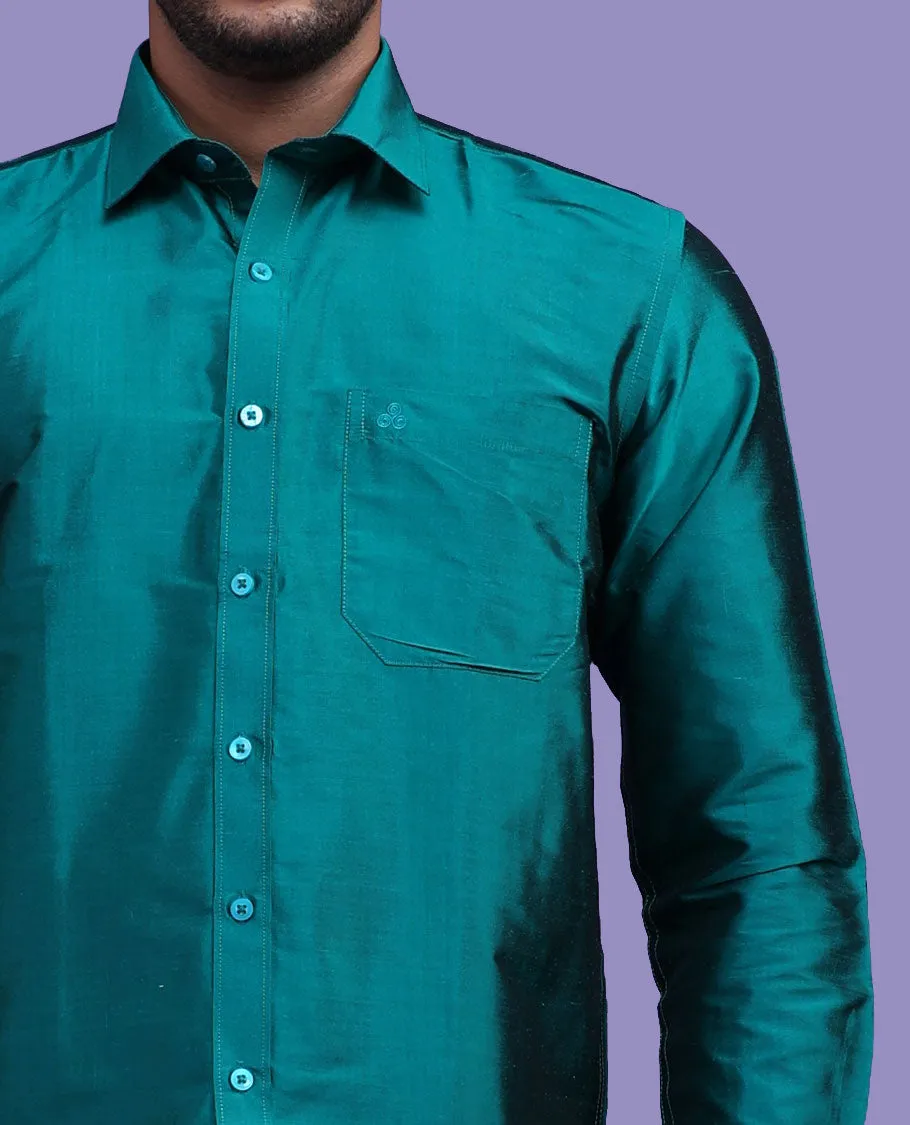 Dark green plain design full-sleeve pure-silk shirt