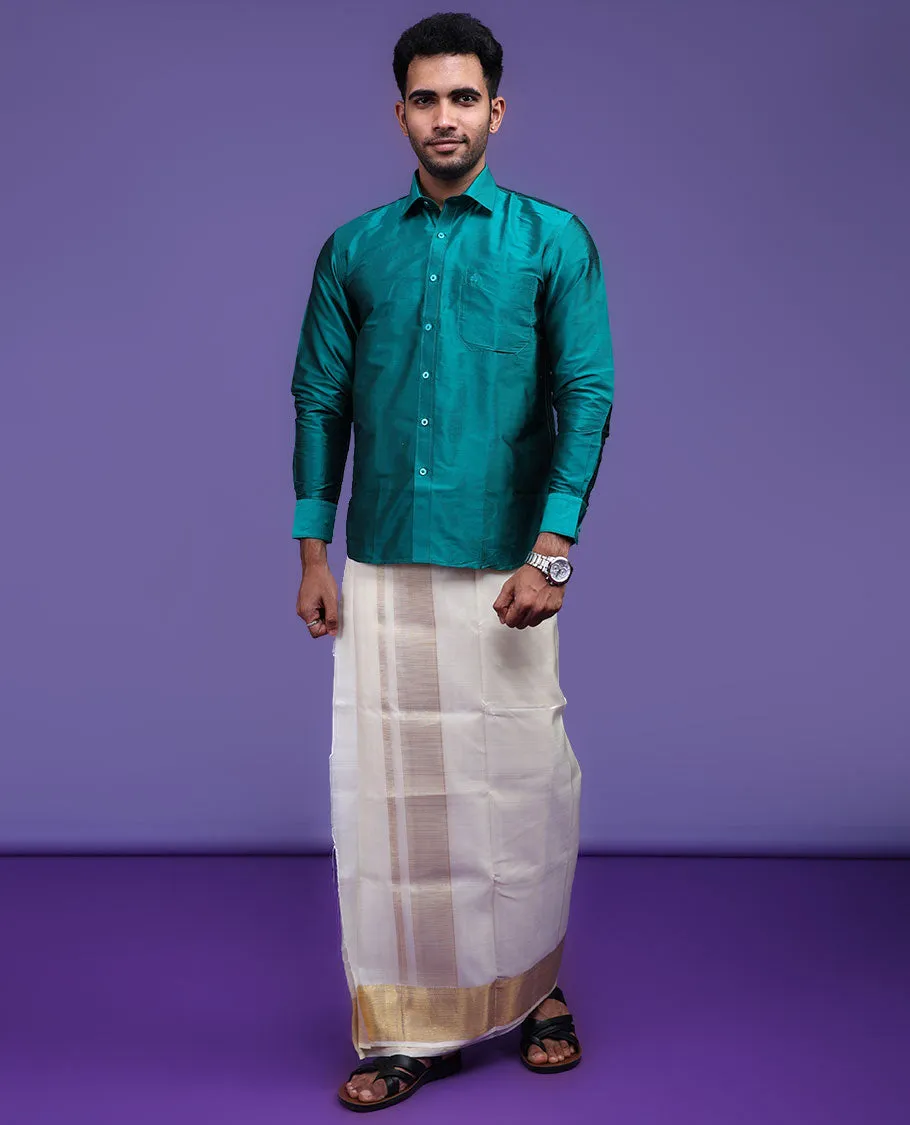 Dark green plain design full-sleeve pure-silk shirt