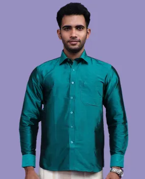 Dark green plain design full-sleeve pure-silk shirt