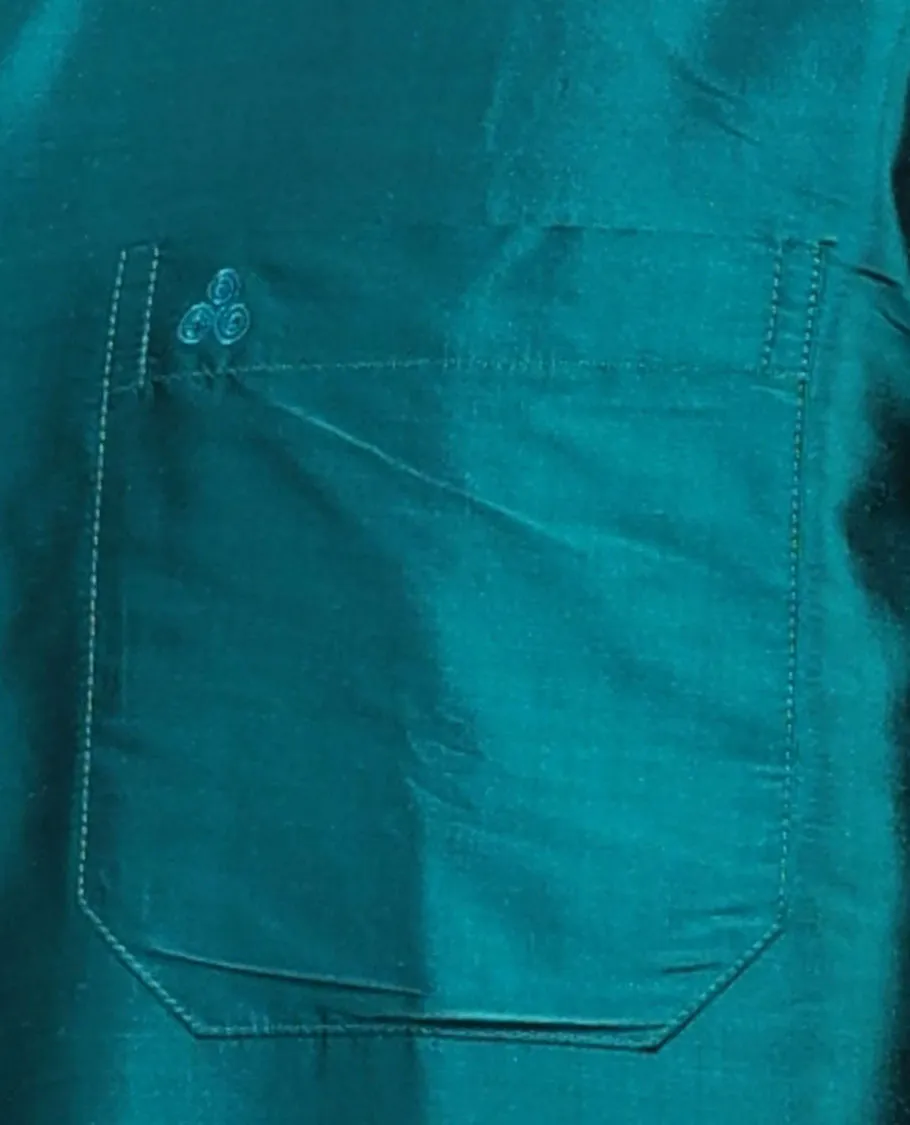 Dark green plain design full-sleeve pure-silk shirt