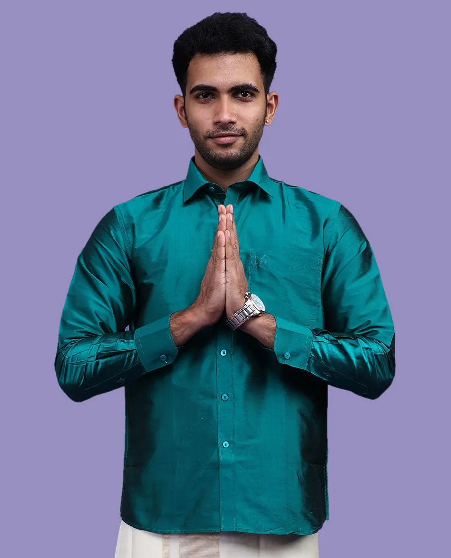 Dark green plain design full-sleeve pure-silk shirt