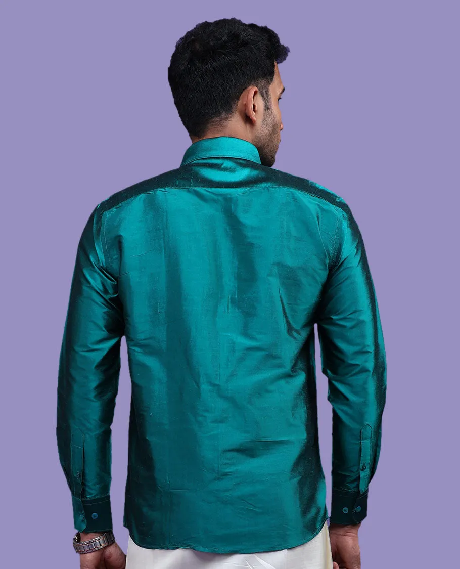 Dark green plain design full-sleeve pure-silk shirt