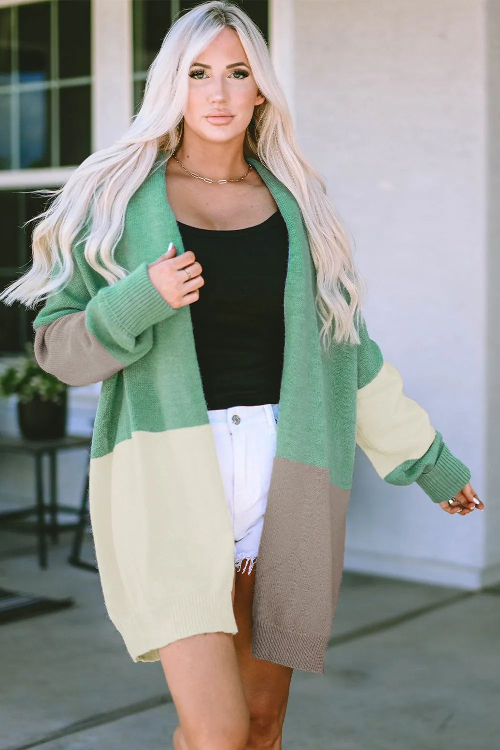 Draped Open Front Chunky Cardigan