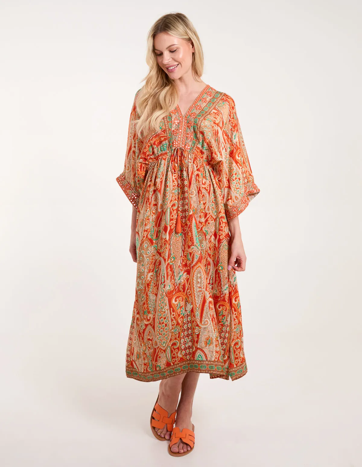 Embellished Kimono Midi Dress