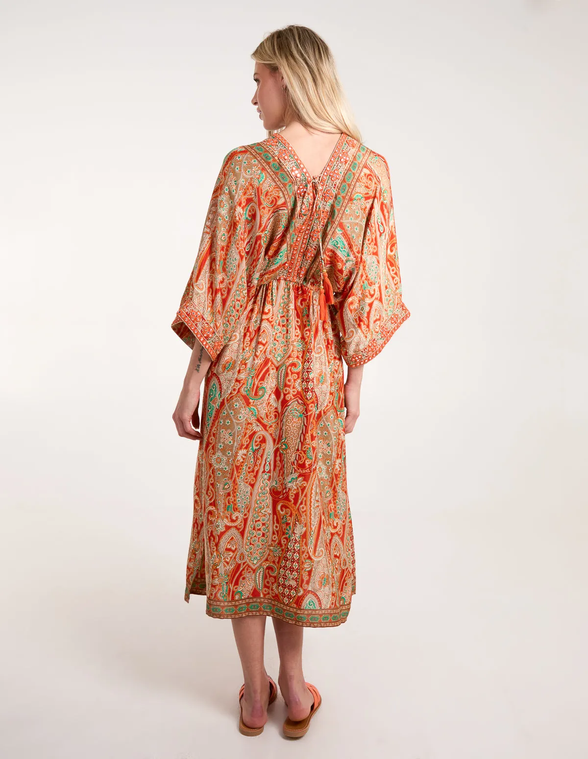 Embellished Kimono Midi Dress