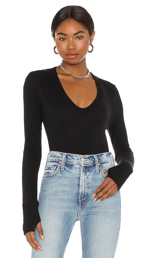 Enza Costa Cashmere Fitted V Neck Sweater in Black