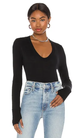 Enza Costa Cashmere Fitted V Neck Sweater in Black