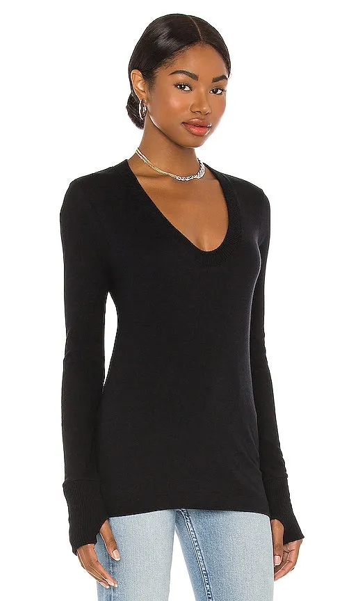 Enza Costa Cashmere Fitted V Neck Sweater in Black