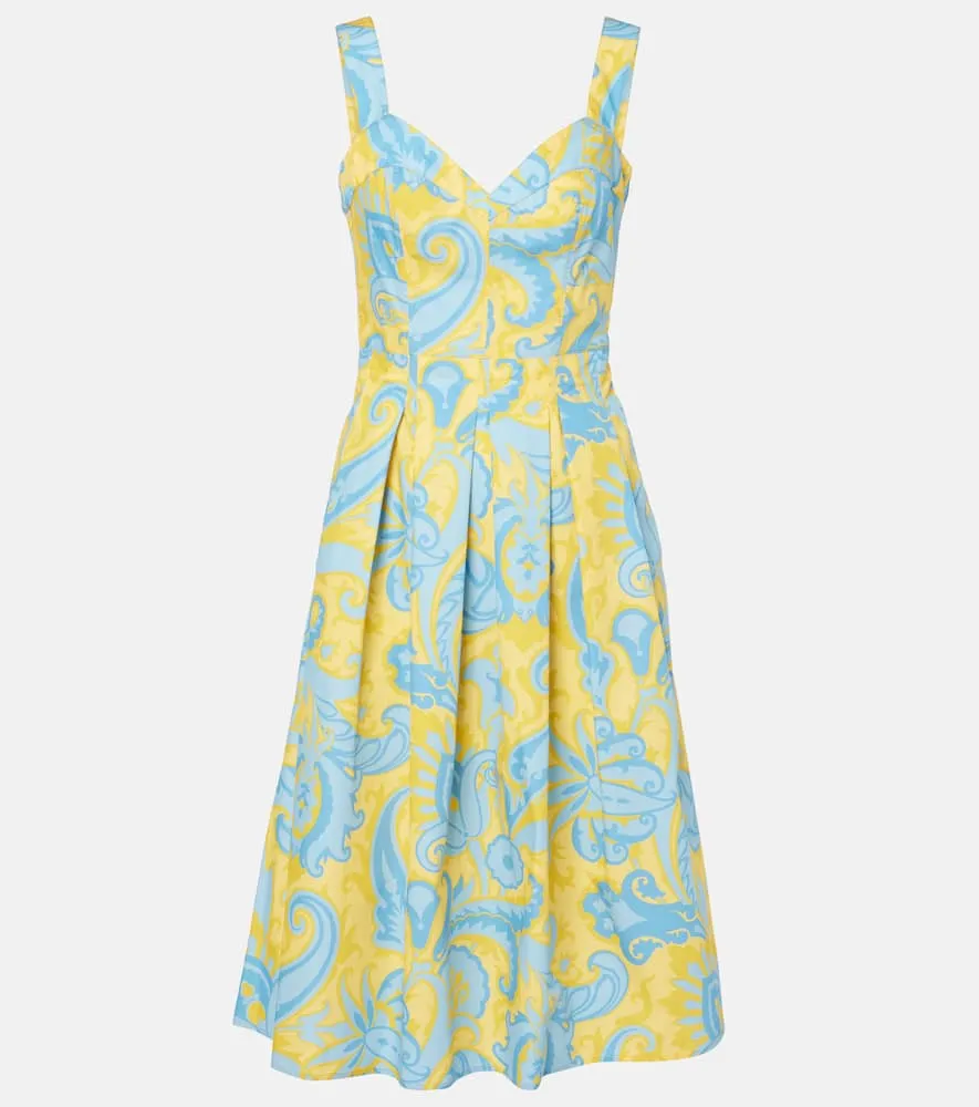 Etro Paisley pleated cotton midi dress