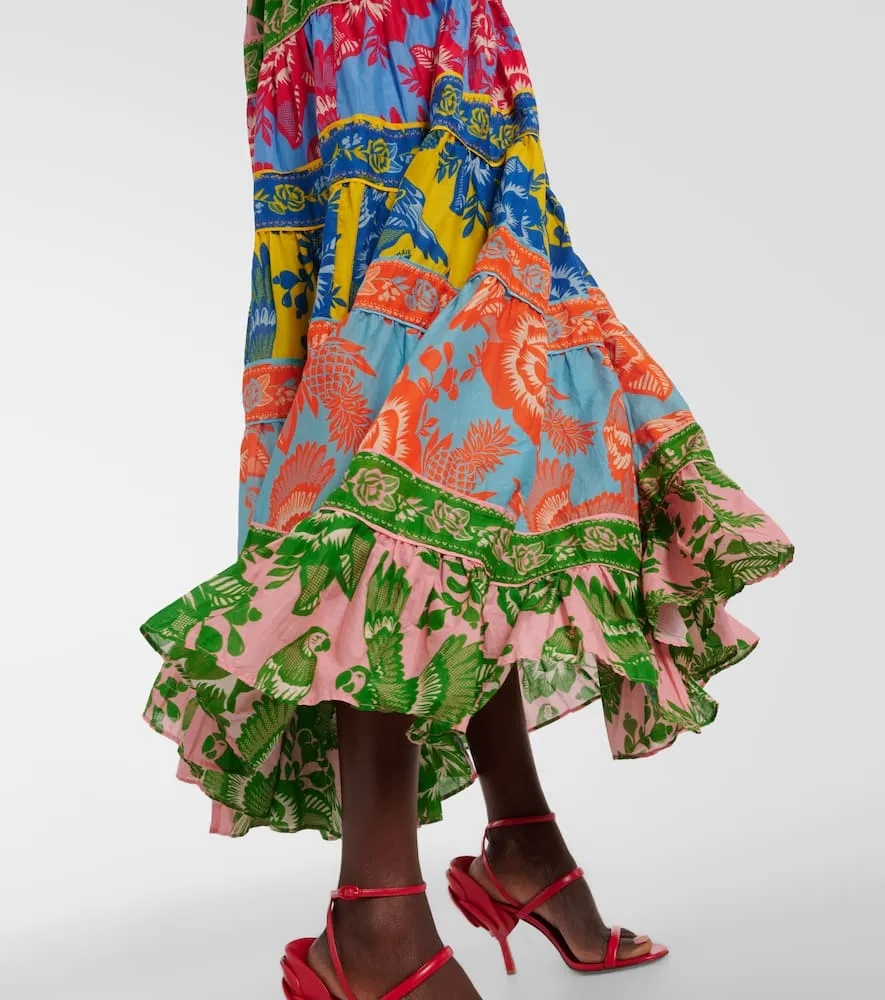 Farm Rio Printed tiered cotton midi dress