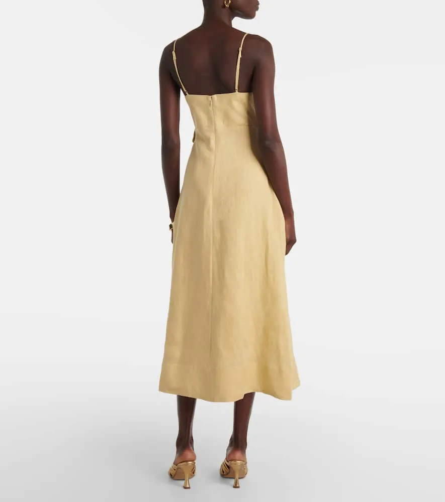 Farm Rio Sand floral-appliqu√É¬© linen midi dress