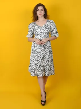 Flawless Women White Black Print Midi Dress | SANDRA