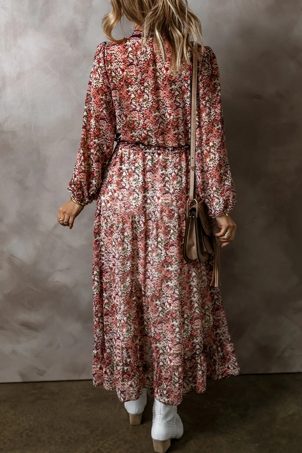 Floral Print V Neck Midi Dress