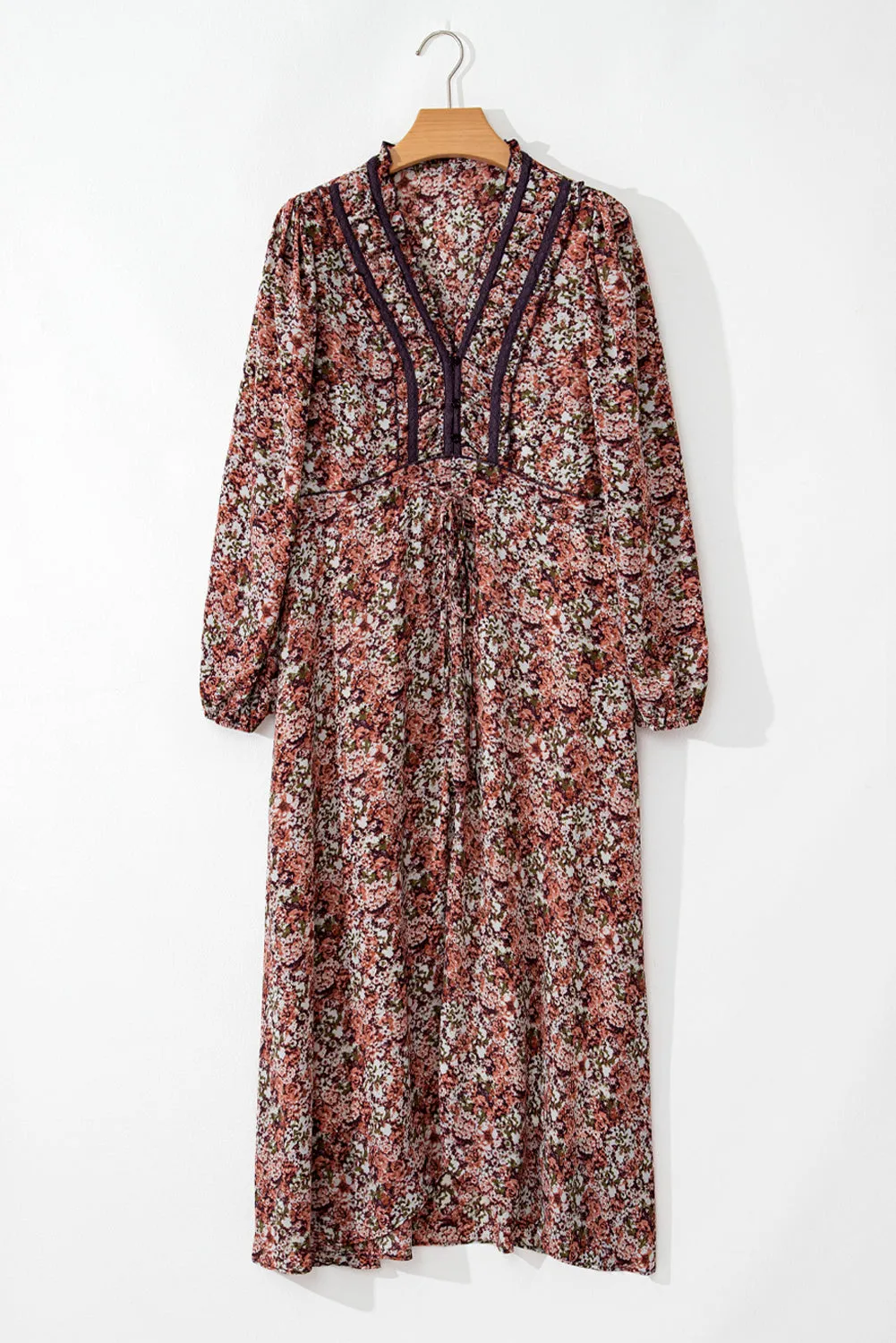 Floral Print V Neck Midi Dress