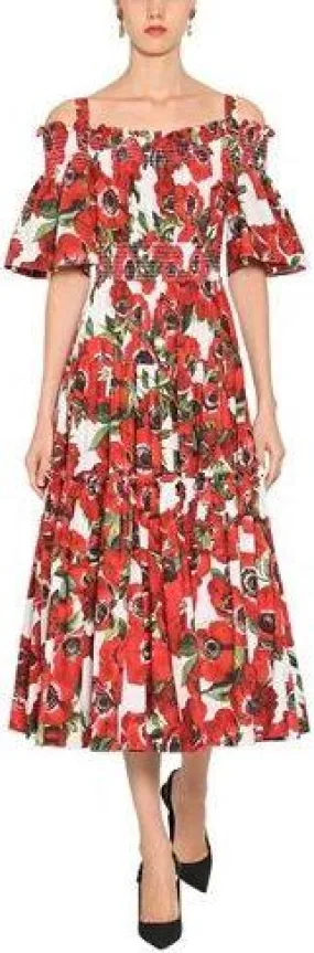 Floral Printed Poplin Midi Dress