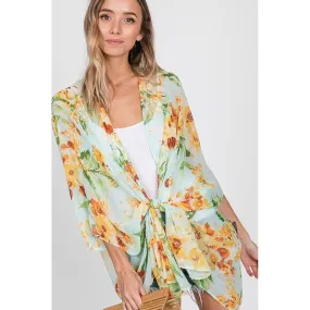 Flower chiffon open front kimono