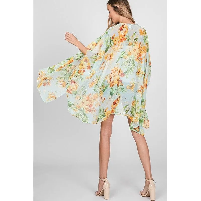 Flower chiffon open front kimono