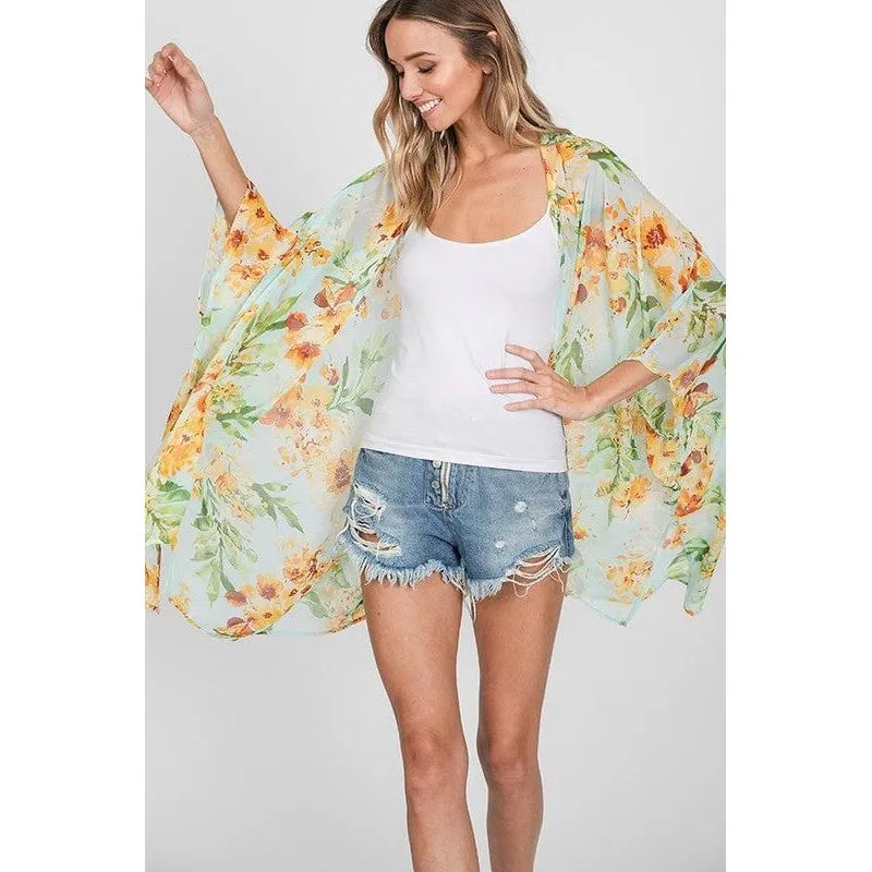 Flower chiffon open front kimono