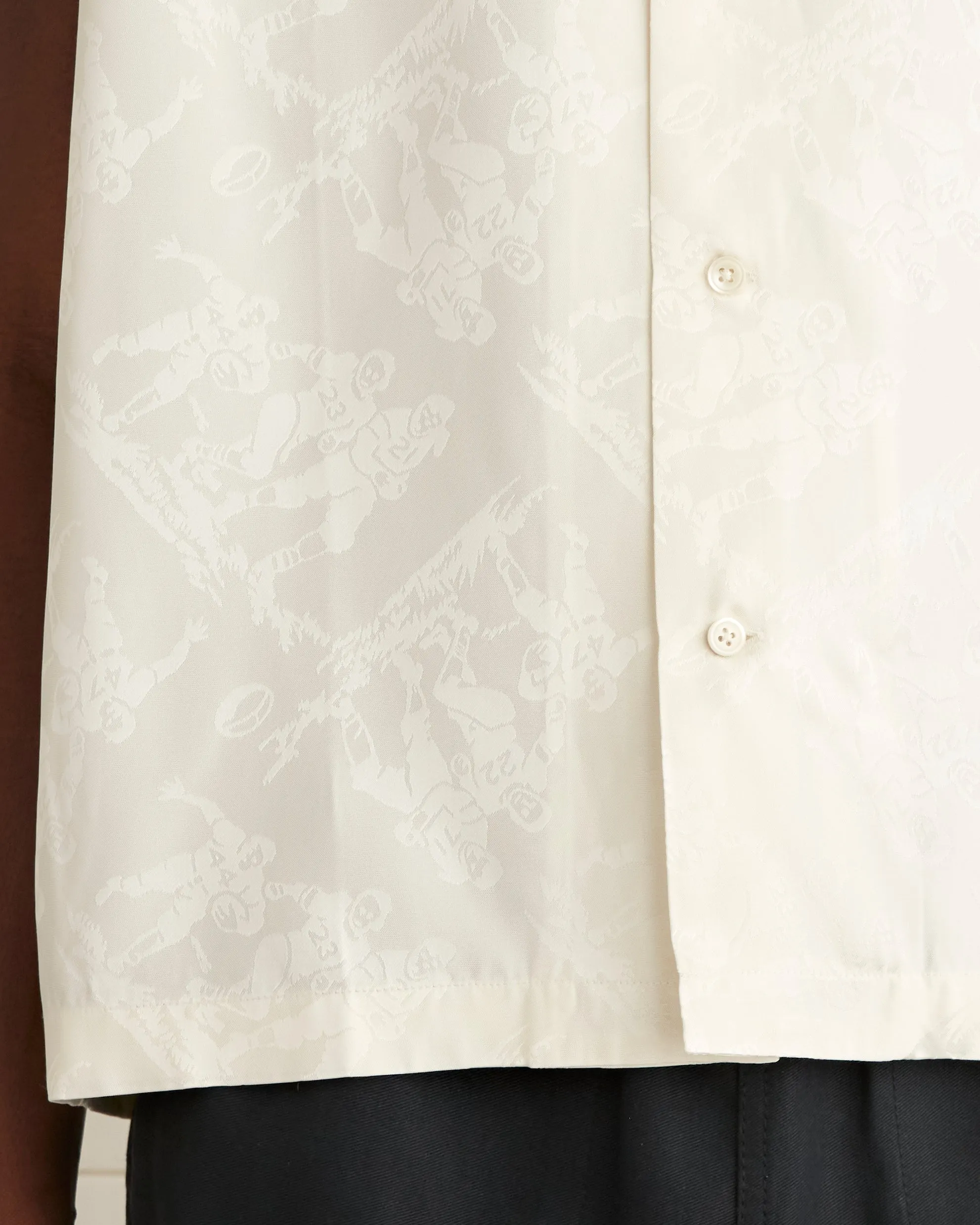Football Jacquard Bowling Shirt - Cream