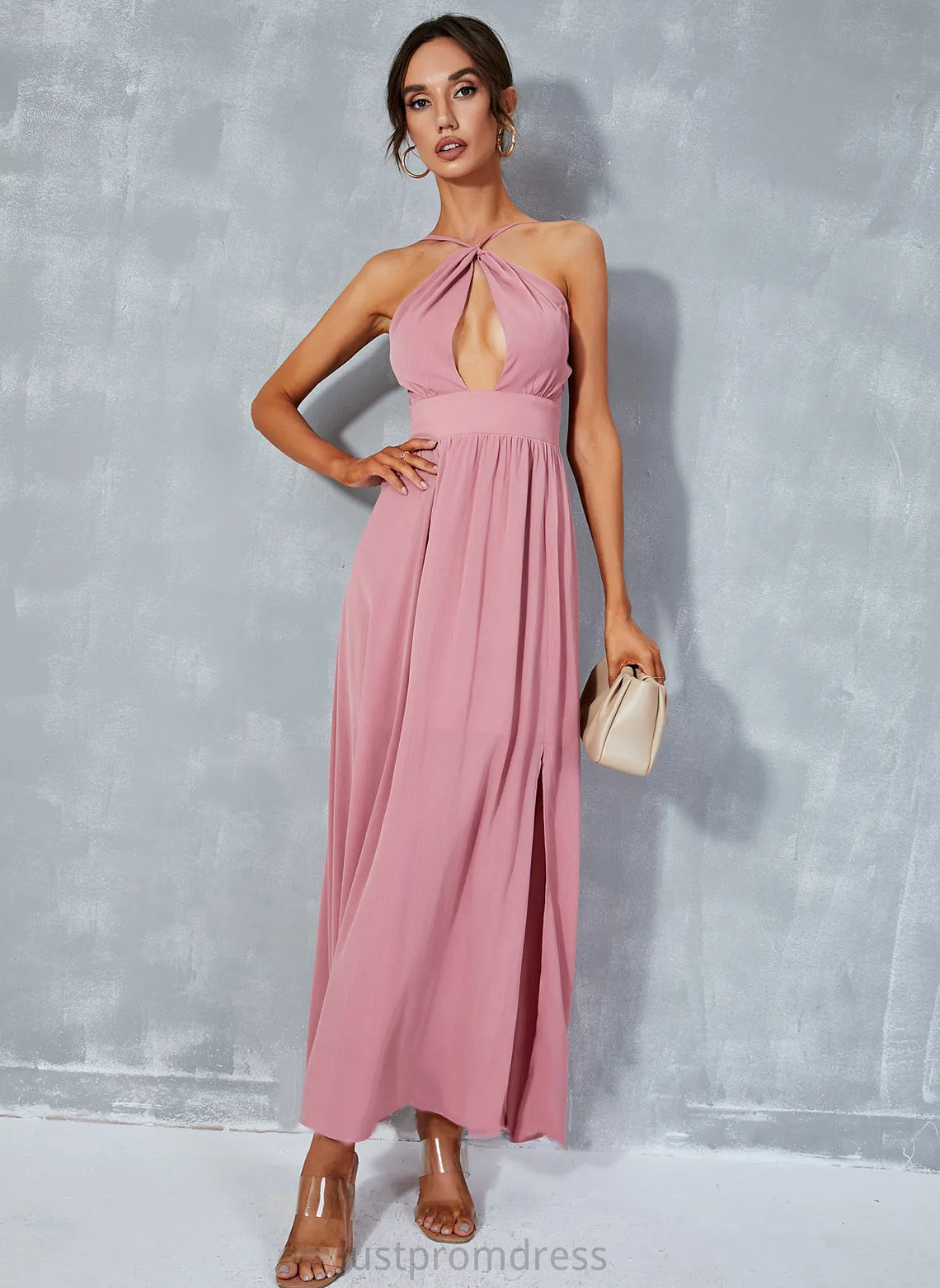 Front Sleeveless Dresses Hope Split Midi A-line Club Dresses Halter Chiffon Elegant
