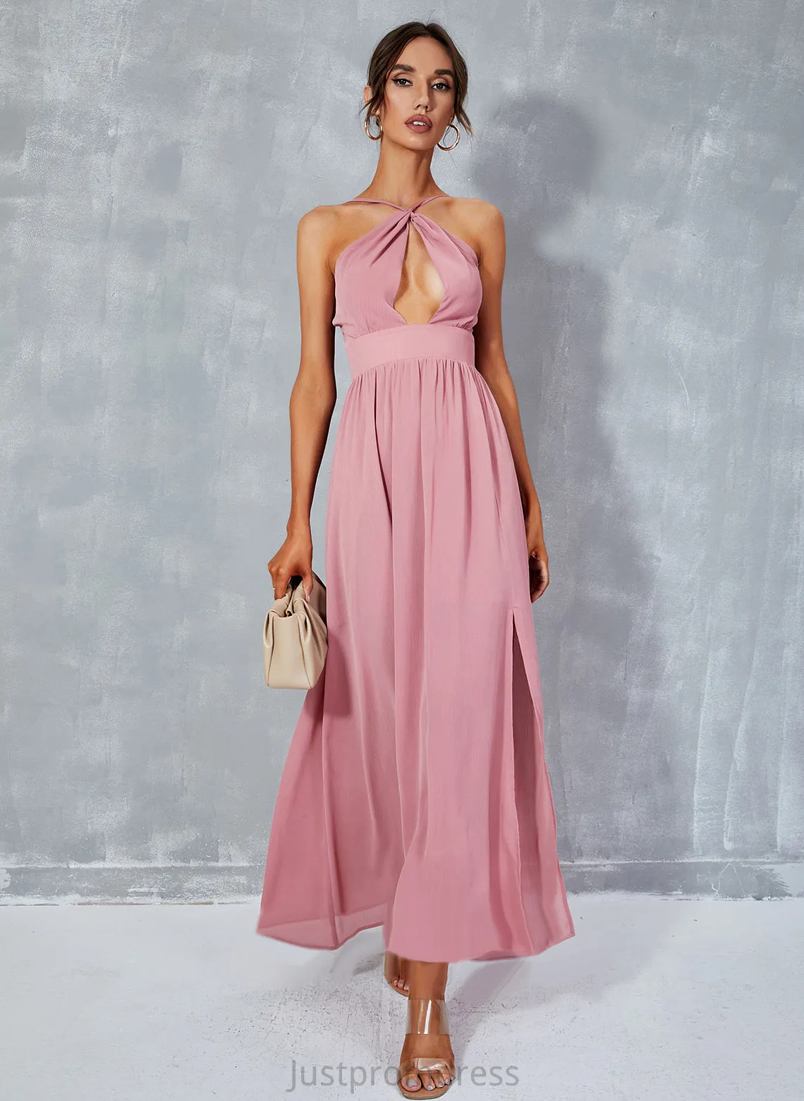 Front Sleeveless Dresses Hope Split Midi A-line Club Dresses Halter Chiffon Elegant