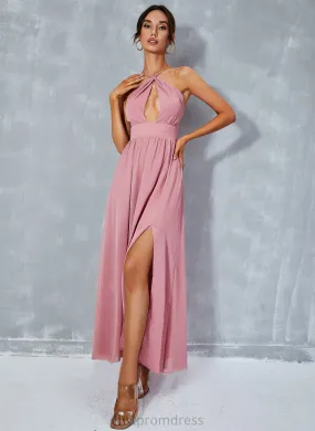 Front Sleeveless Dresses Hope Split Midi A-line Club Dresses Halter Chiffon Elegant