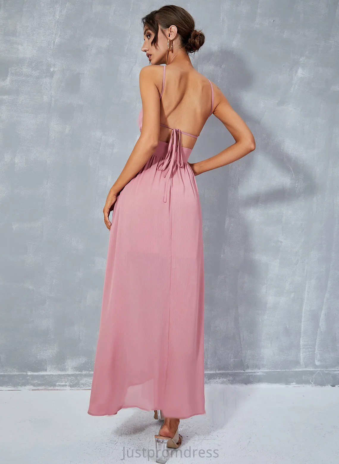 Front Sleeveless Dresses Hope Split Midi A-line Club Dresses Halter Chiffon Elegant
