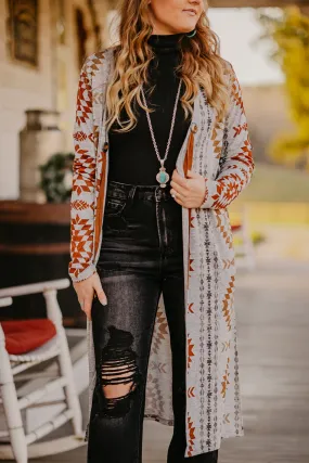 Geometric Aztec Print Open Front Cardigan