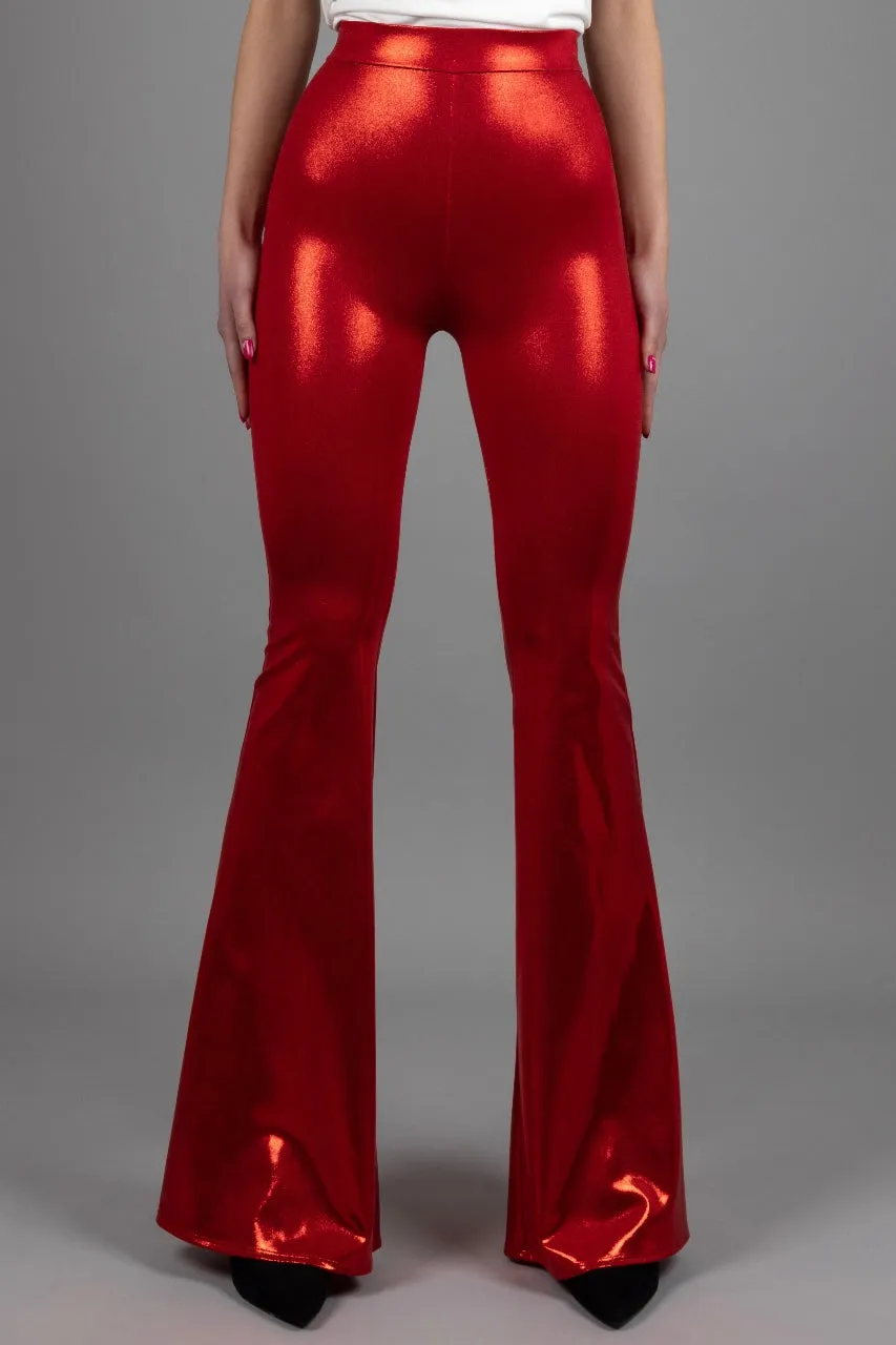 High Waist Jeans Back Flare Leggings, Red