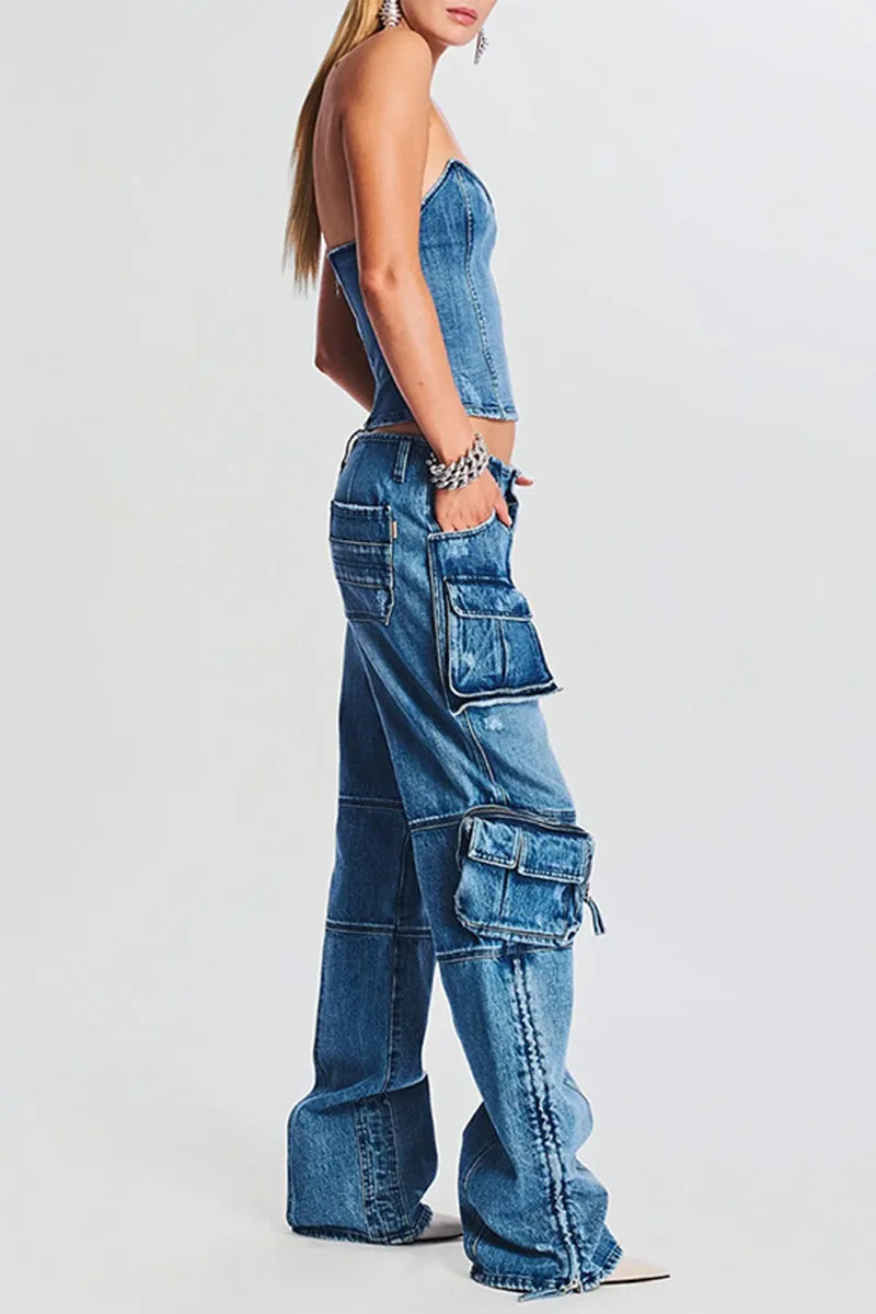 HPQ1273 Outer Pocket Patchwork Pants