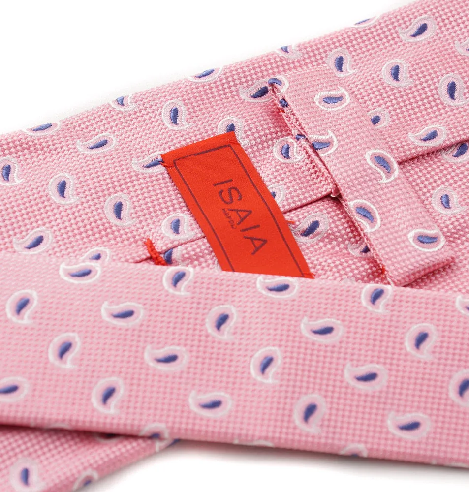 Isaia Pink and Blue Paisley 7-Fold Silk Tie