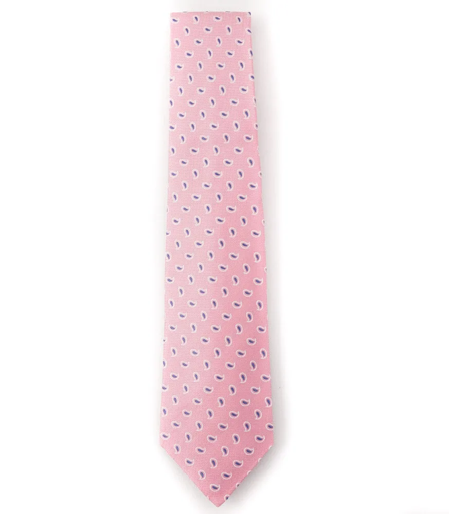 Isaia Pink and Blue Paisley 7-Fold Silk Tie