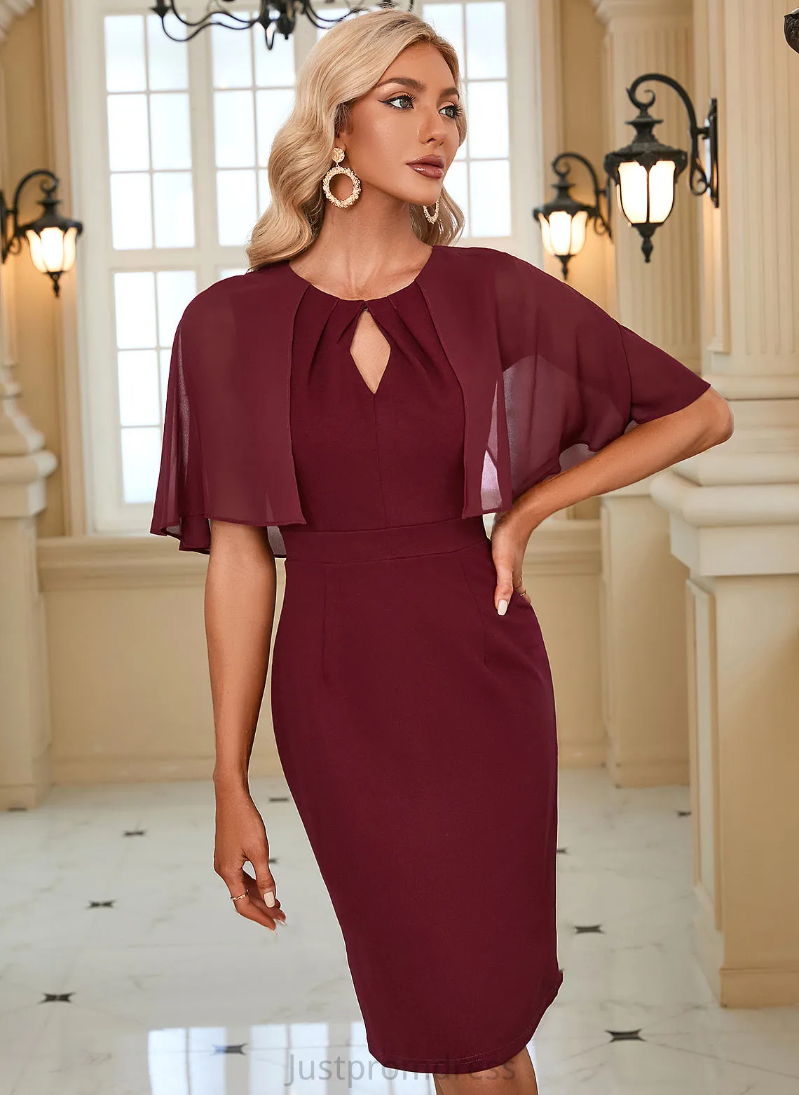 Jocelynn Elegant Bodycon Club Dresses Cotton Sleeves Blends Midi Round 1/2 Neck Dresses