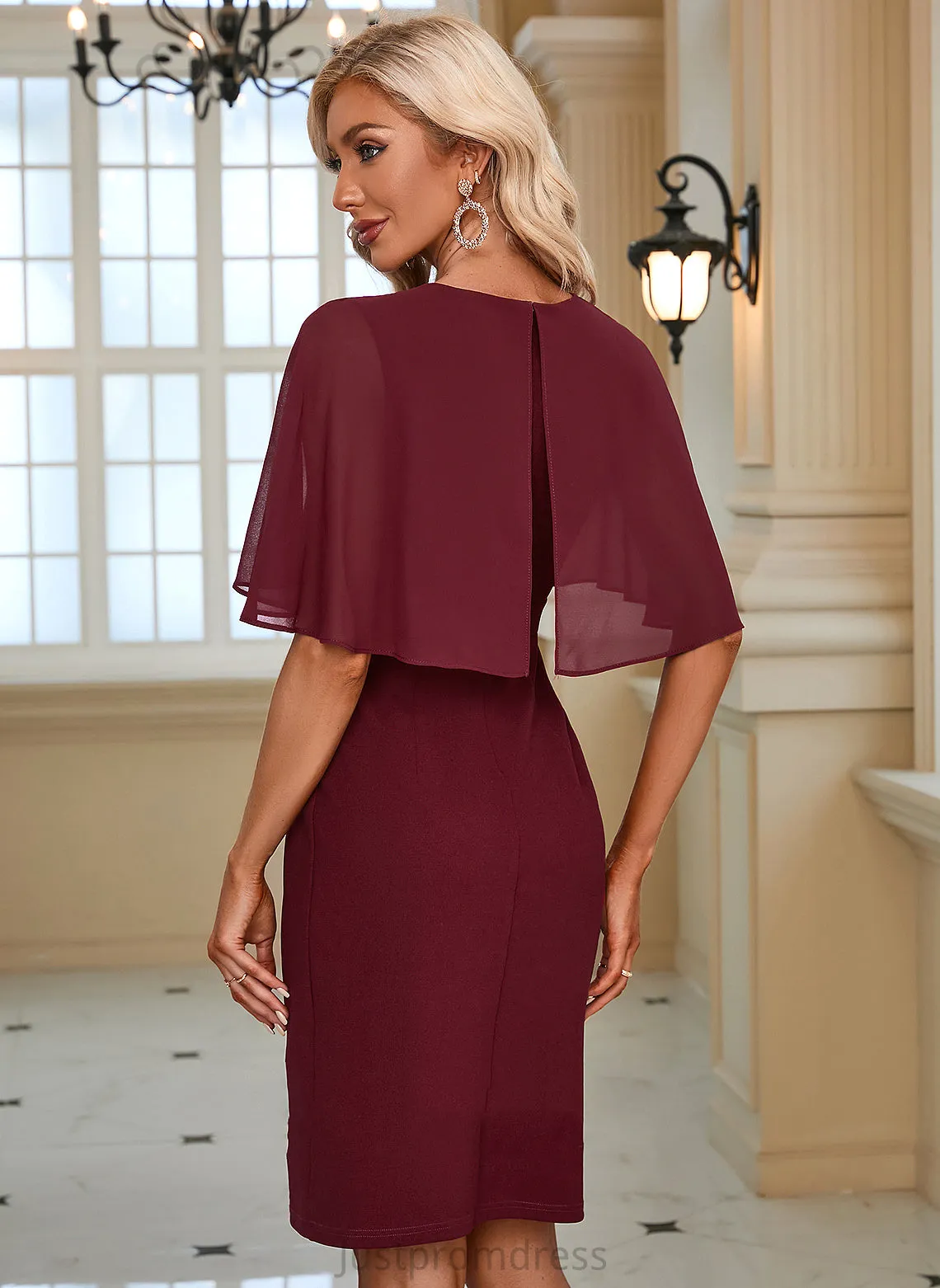 Jocelynn Elegant Bodycon Club Dresses Cotton Sleeves Blends Midi Round 1/2 Neck Dresses