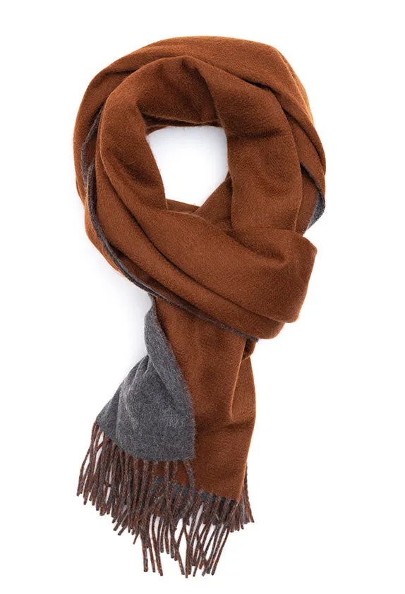 Joshua Ellis Double Faced Plain 100% Cashmere Stole Grey x Rust