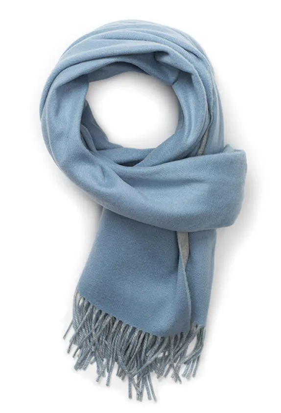 Joshua Ellis Double Faced Plain 100% Cashmere Stole Silver x Blue