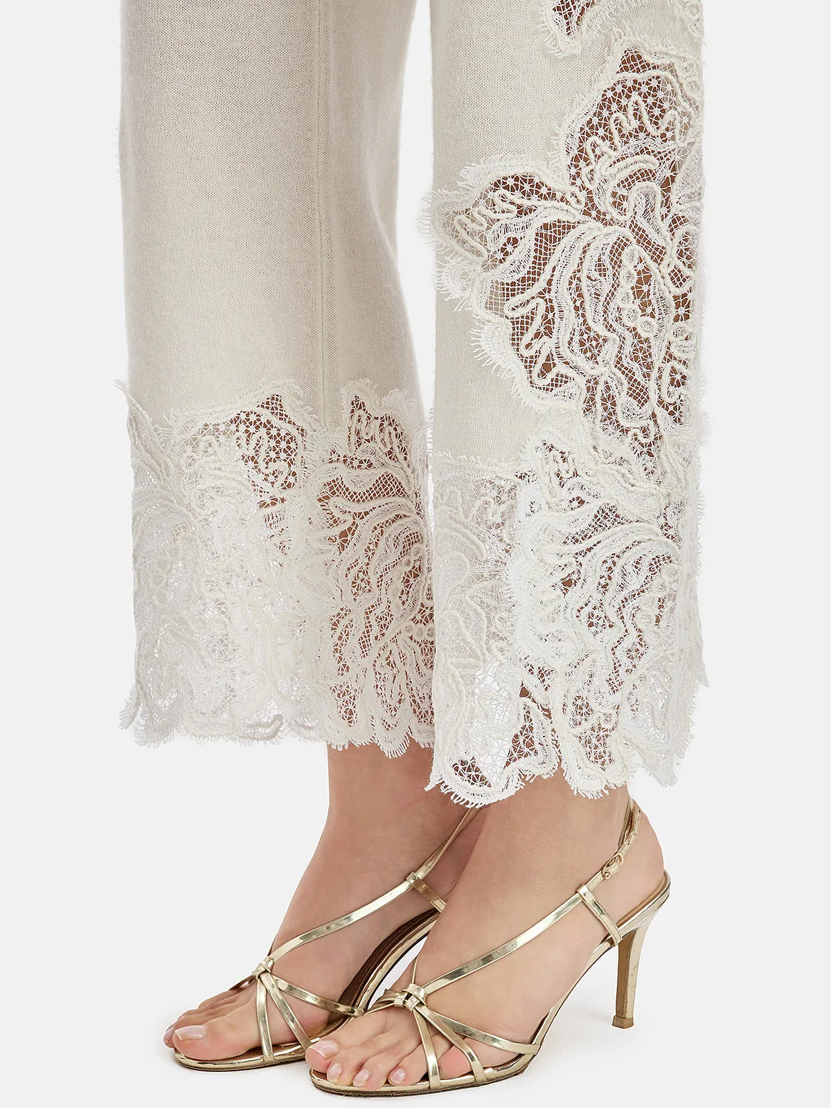 Lace Cashmere Straight-Leg Pants