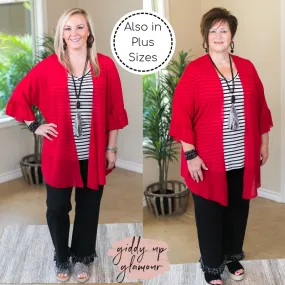Last Chance Size Small | Tell Me About It Sheer Kimono with Ruffle Sleeves in Red