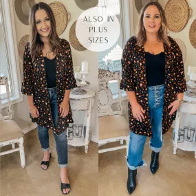 Last Chance Size Small | Tell Me About It Sheer Rust Leopard Kimono with Ruffle Sleeves in Black