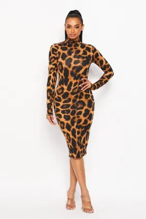 Leo Print Mock Midi Dress