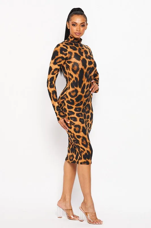 Leo Print Mock Midi Dress