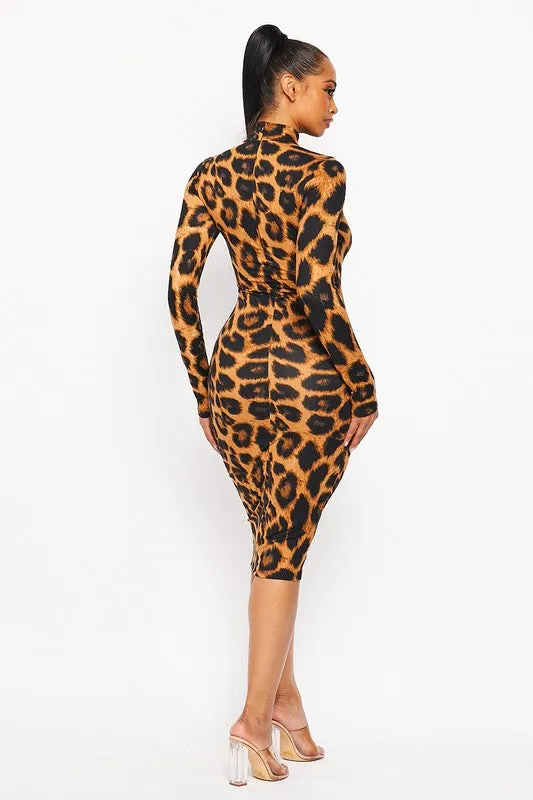 Leo Print Mock Midi Dress