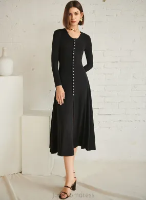Long Cotton Nicole Sleeves Neck Sexy Dresses A-line Blends Club Dresses Midi Round