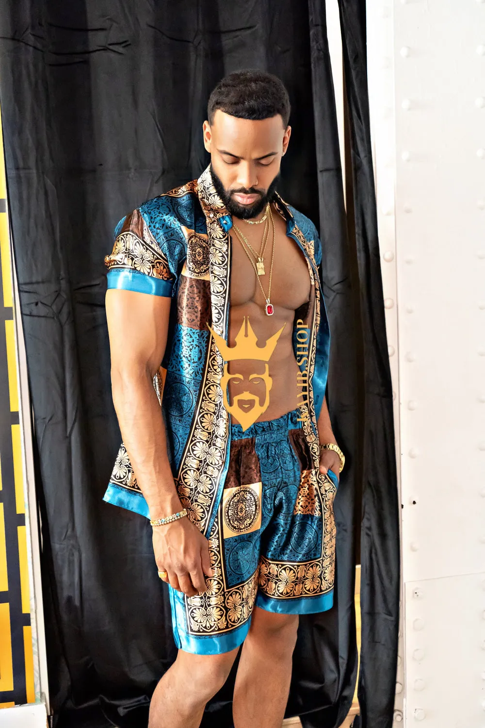 Luxury Boho Silk Shirt Set - Festival Outfit, Handmade Men's Fashion style