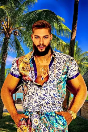 Men's Baroque Silk Button-Down Shirt Set - Make a Statement this Summer - Luxurious and Versatile Beachwear