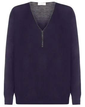 Midnight V-Neck Cashmere Silk Sweater