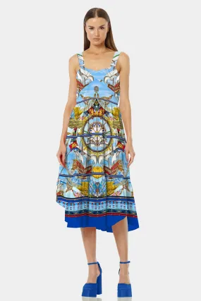 Nautical Flair Midi Blue Dress
