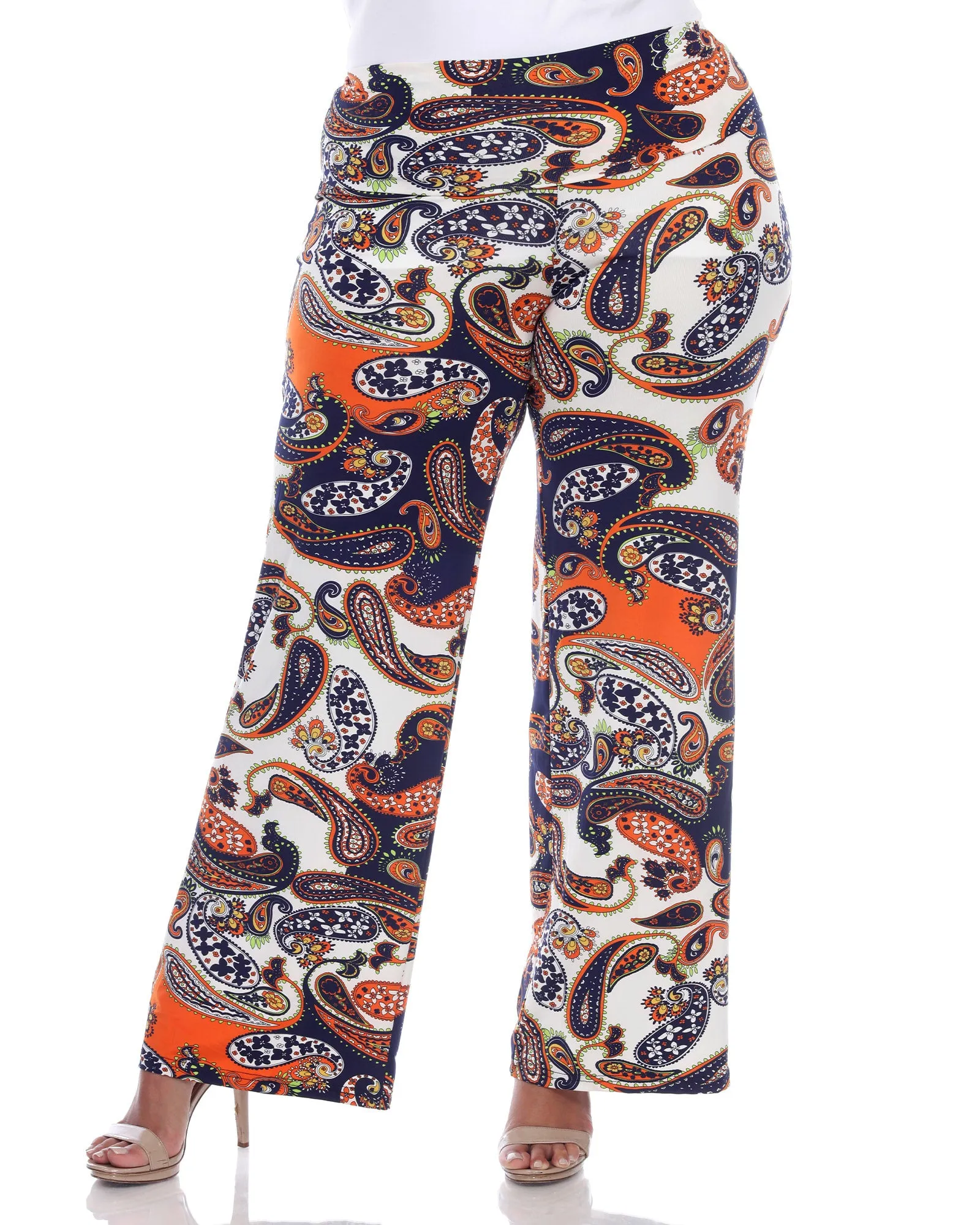 Navy Orange Paisley Palazzo Pants | Navy Orange