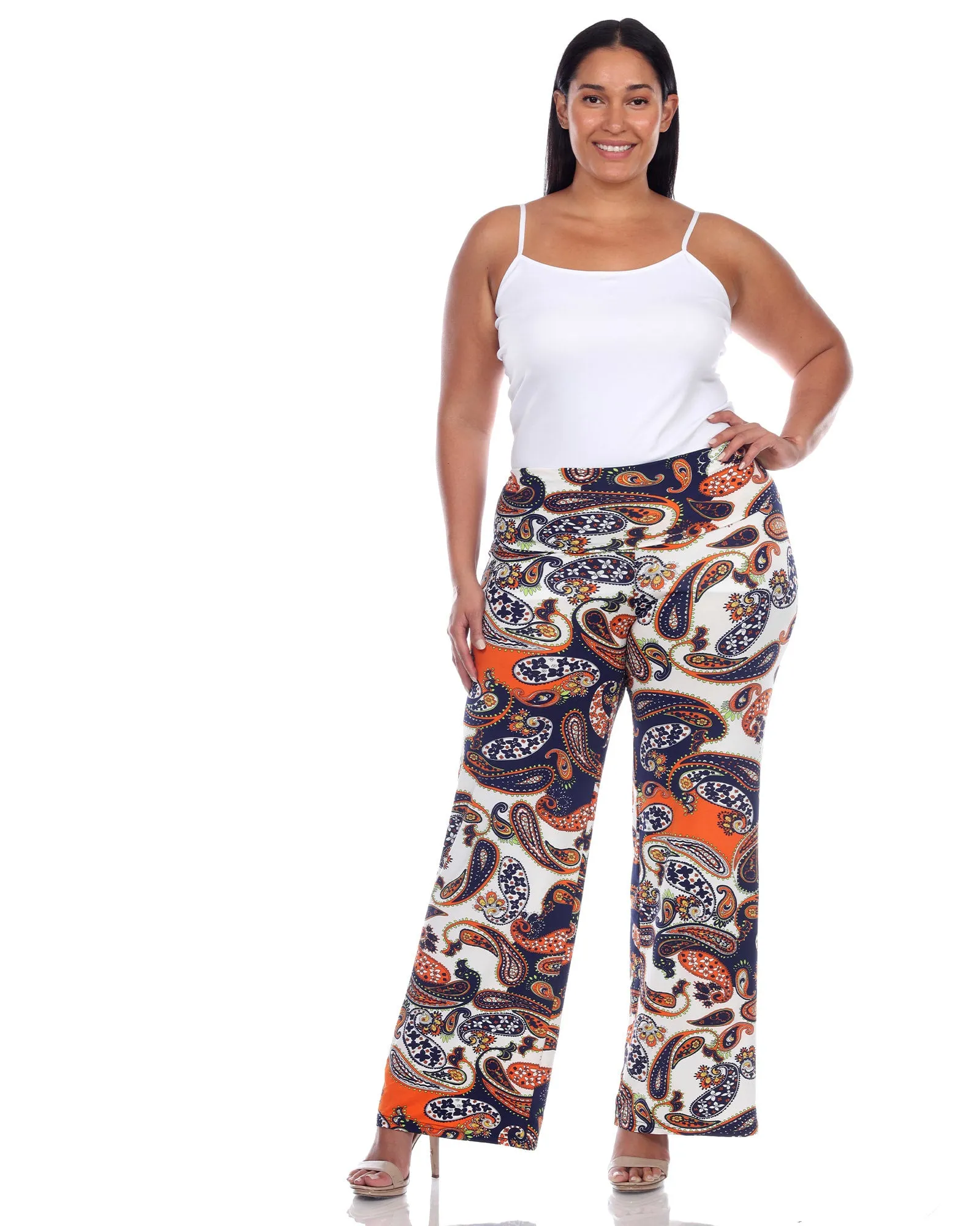 Navy Orange Paisley Palazzo Pants | Navy Orange